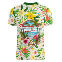 Hawaiian Piko Threads Of Paradise Aloha Women V-Neck T-Shirt Tropical Hibiscus Plumeria