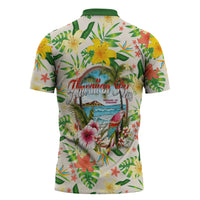 Hawaiian Piko Threads Of Paradise Aloha Zipper Polo Shirt Tropical Hibiscus Plumeria