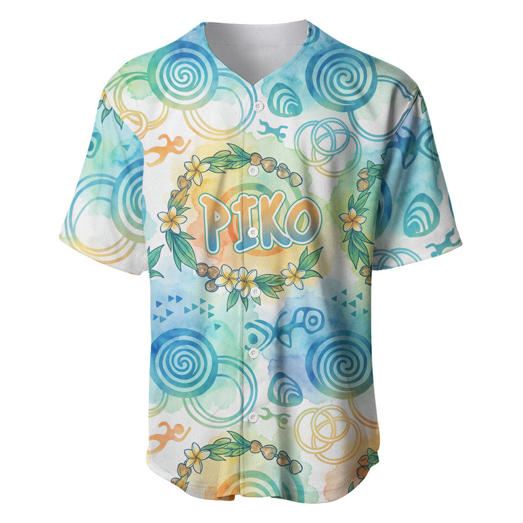 Hawaiian Piko Cultural Pride Aloha Baseball Jersey Watercolor Spiral Art - Tropical Plumeria Lei Garland