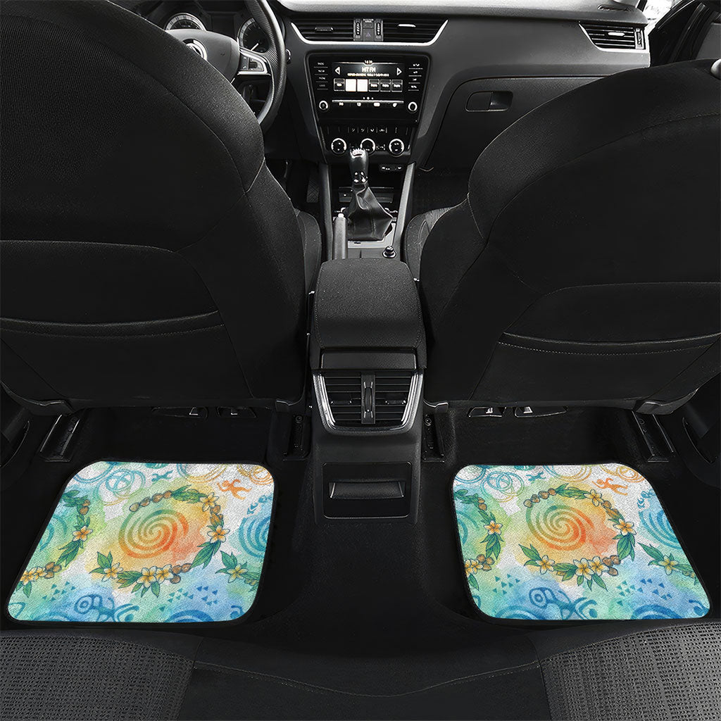 Hawaiian Piko Cultural Pride Aloha Car Mats Watercolor Spiral Art - Tropical Plumeria Lei Garland
