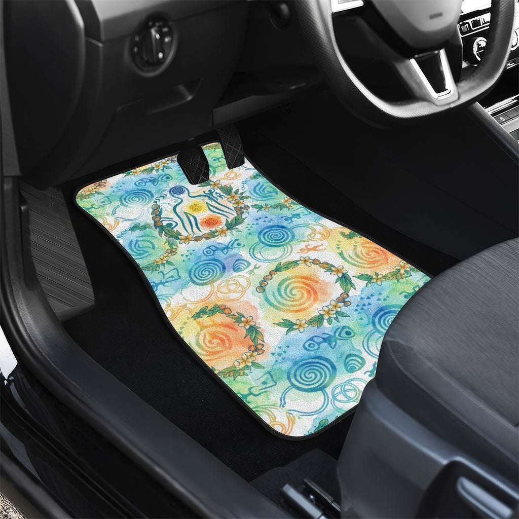 Hawaiian Piko Cultural Pride Aloha Car Mats Watercolor Spiral Art - Tropical Plumeria Lei Garland