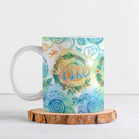Hawaiian Piko Cultural Pride Aloha Ceramic Mug Watercolor Spiral Art - Tropical Plumeria Lei Garland