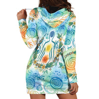 Hawaiian Piko Cultural Pride Aloha Hoodie Dress Watercolor Spiral Art - Tropical Plumeria Lei Garland
