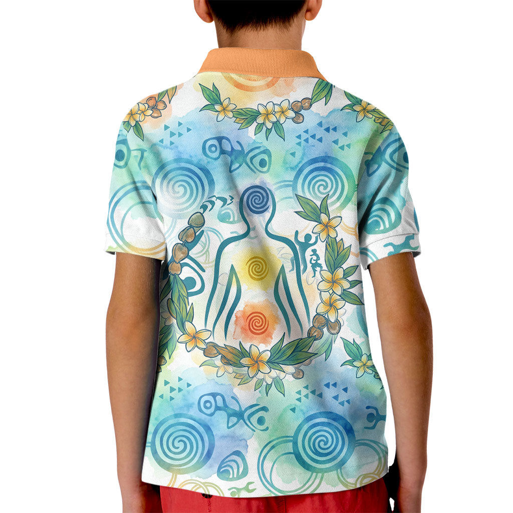 Hawaiian Piko Cultural Pride Aloha Kid Polo Shirt Watercolor Spiral Art - Tropical Plumeria Lei Garland