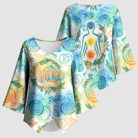 Hawaiian Piko Cultural Pride Aloha Kimono Sleeve Blouse Watercolor Spiral Art - Tropical Plumeria Lei Garland
