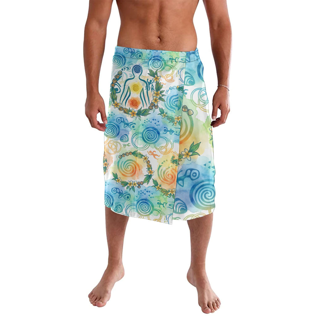 Hawaiian Piko Cultural Pride Aloha Lavalava Watercolor Spiral Art - Tropical Plumeria Lei Garland