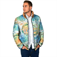 Hawaiian Piko Cultural Pride Aloha Padded Jacket Watercolor Spiral Art - Tropical Plumeria Lei Garland