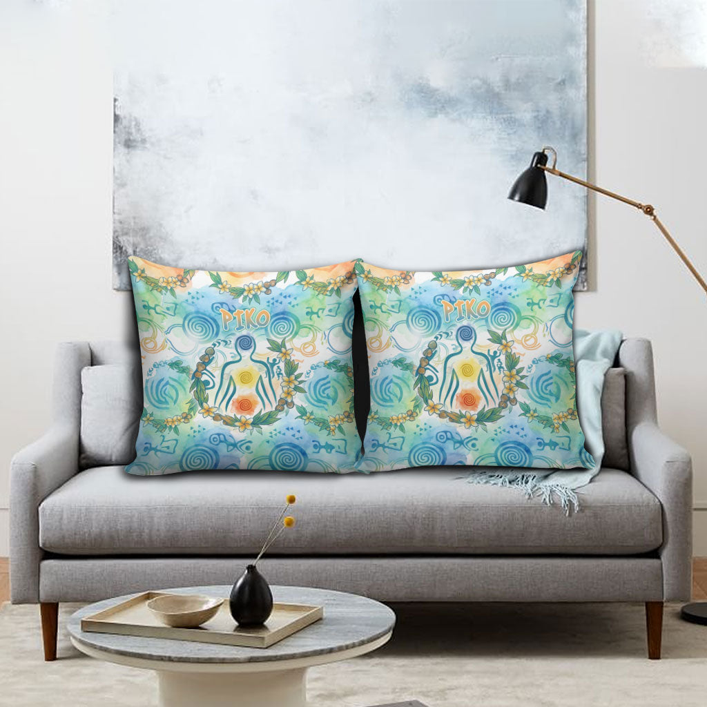 Hawaiian Piko Cultural Pride Aloha Pillow Cover Watercolor Spiral Art - Tropical Plumeria Lei Garland