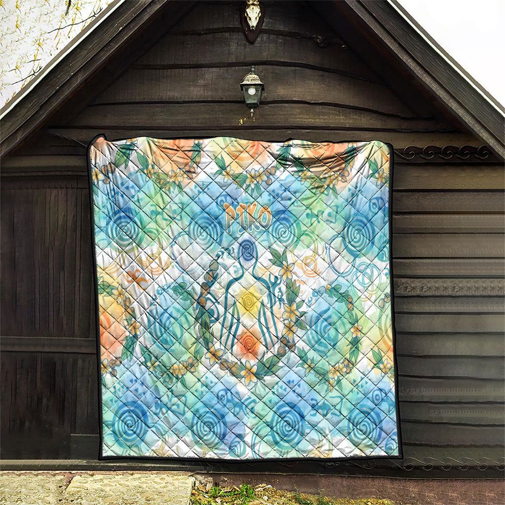Hawaiian Piko Cultural Pride Aloha Quilt Watercolor Spiral Art - Tropical Plumeria Lei Garland
