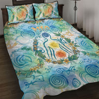 Hawaiian Piko Cultural Pride Aloha Quilt Bed Set Watercolor Spiral Art - Tropical Plumeria Lei Garland