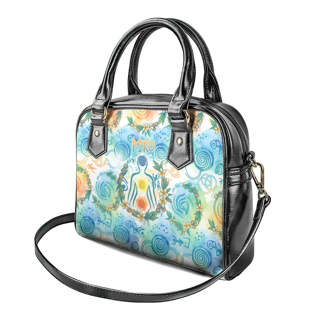Hawaiian Piko Cultural Pride Aloha Shoulder Handbag Watercolor Spiral Art - Tropical Plumeria Lei Garland