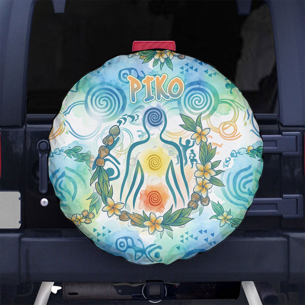Hawaiian Piko Cultural Pride Aloha Spare Tire Cover Watercolor Spiral Art - Tropical Plumeria Lei Garland
