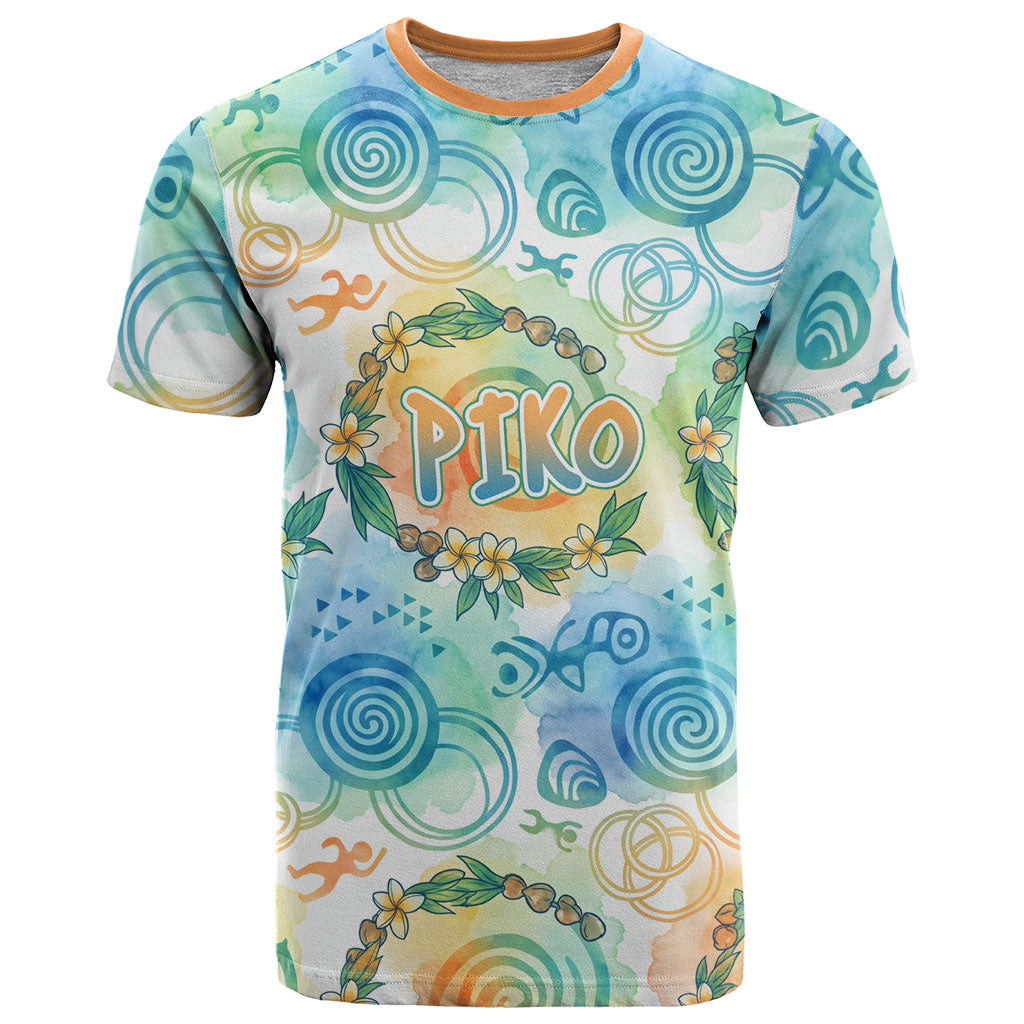 Hawaiian Piko Cultural Pride Aloha T Shirt Watercolor Spiral Art - Tropical Plumeria Lei Garland