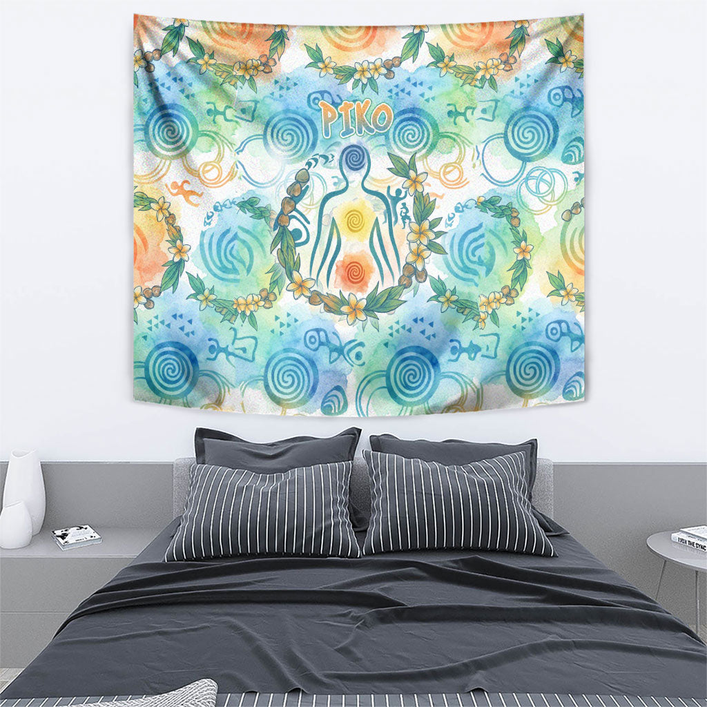 Hawaiian Piko Cultural Pride Aloha Tapestry Watercolor Spiral Art - Tropical Plumeria Lei Garland