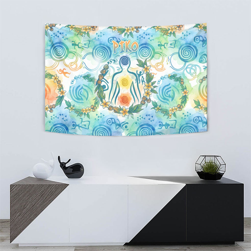 Hawaiian Piko Cultural Pride Aloha Tapestry Watercolor Spiral Art - Tropical Plumeria Lei Garland