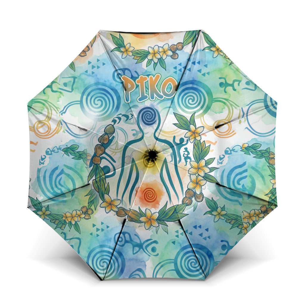 Hawaiian Piko Cultural Pride Aloha Umbrella Watercolor Spiral Art - Tropical Plumeria Lei Garland