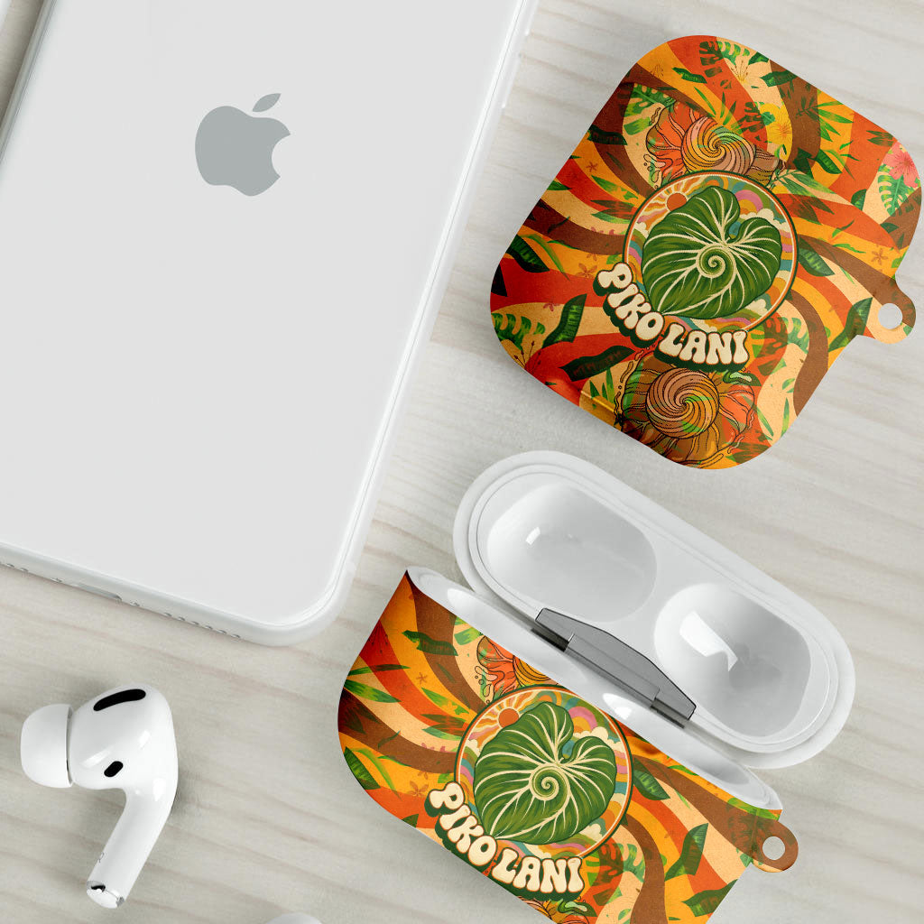 Hawaiian Piko Lani Cultivate I Ka Piko Aloha AirPods Case Retro Psychedelic Taro Leaf - Hibiscus Flowers