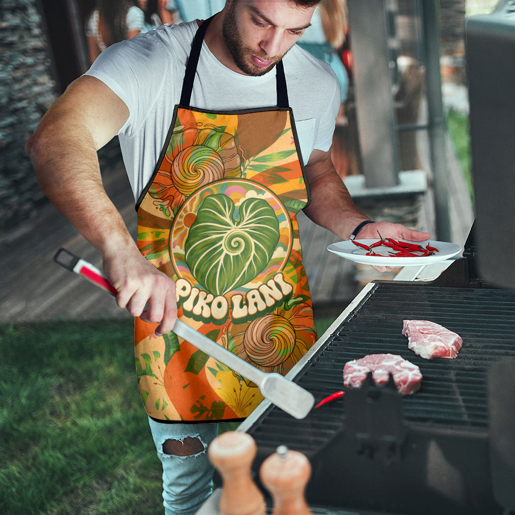 Hawaiian Piko Lani Cultivate I Ka Piko Aloha Apron Retro Psychedelic Taro Leaf - Hibiscus Flowers