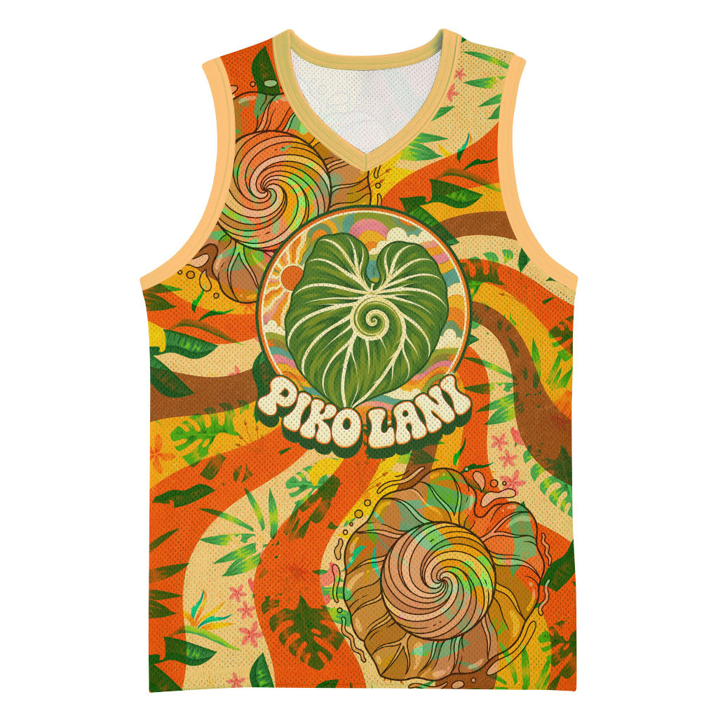 Hawaiian Piko Lani Cultivate I Ka Piko Aloha Basketball Jersey Retro Psychedelic Taro Leaf - Hibiscus Flowers