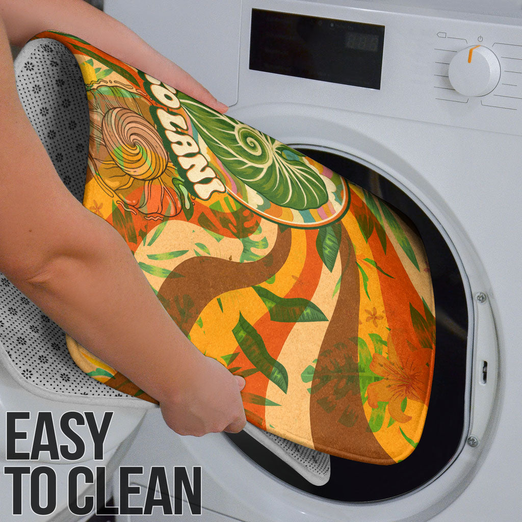 Hawaiian Piko Lani Cultivate I Ka Piko Aloha Bathroom Set Retro Psychedelic Taro Leaf - Hibiscus Flowers