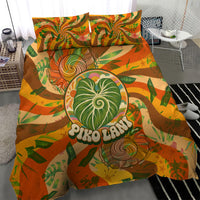 Hawaiian Piko Lani Cultivate I Ka Piko Aloha Bedding Set Retro Psychedelic Taro Leaf - Hibiscus Flowers