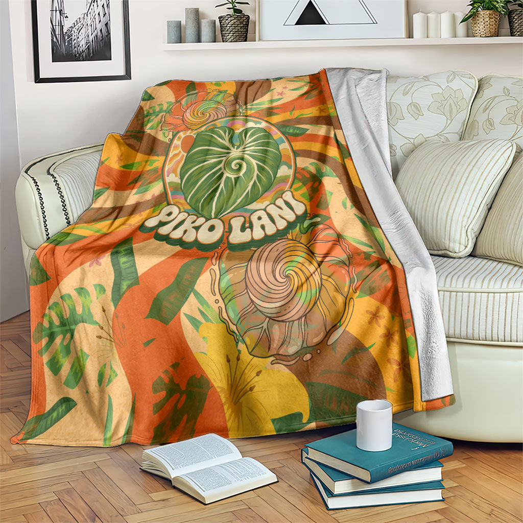 Hawaiian Piko Lani Cultivate I Ka Piko Aloha Blanket Retro Psychedelic Taro Leaf - Hibiscus Flowers