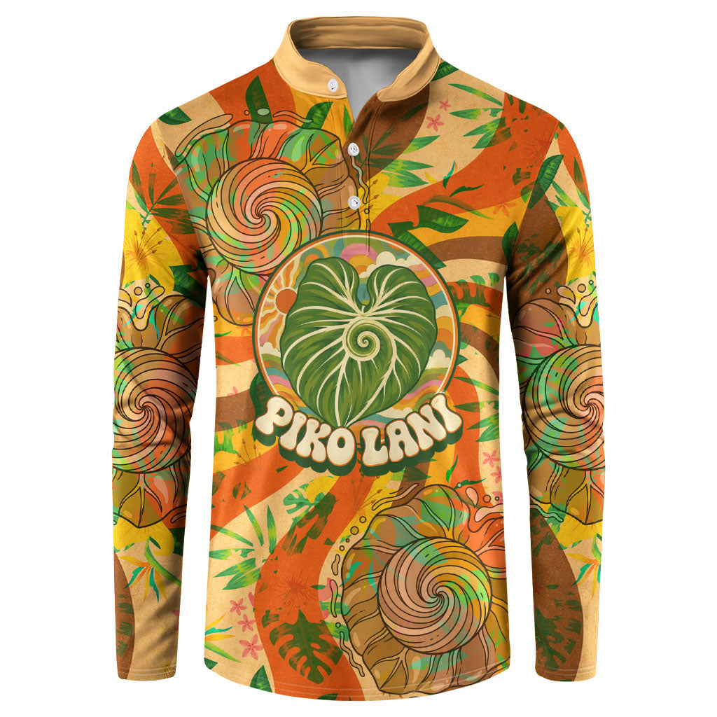 Hawaiian Piko Lani Cultivate I Ka Piko Aloha Button Sweatshirt Retro Psychedelic Taro Leaf - Hibiscus Flowers