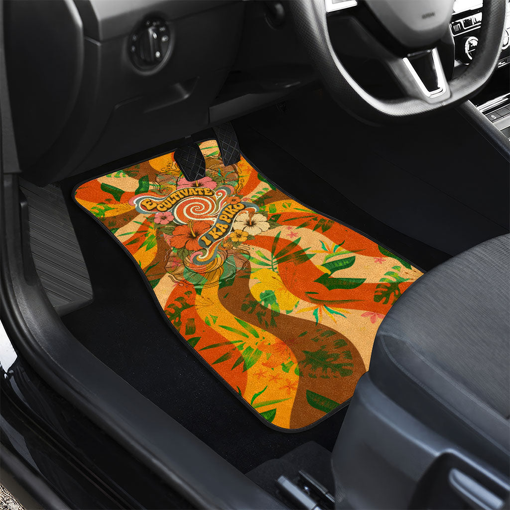 Hawaiian Piko Lani Cultivate I Ka Piko Aloha Car Mats Retro Psychedelic Taro Leaf - Hibiscus Flowers