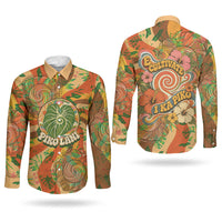 Hawaiian Piko Lani Cultivate I Ka Piko Aloha Couples Matching Off Shoulder Maxi Dress and Long Sleeve Button Shirt Retro Psychedelic Taro Leaf - Hibiscus Flowers