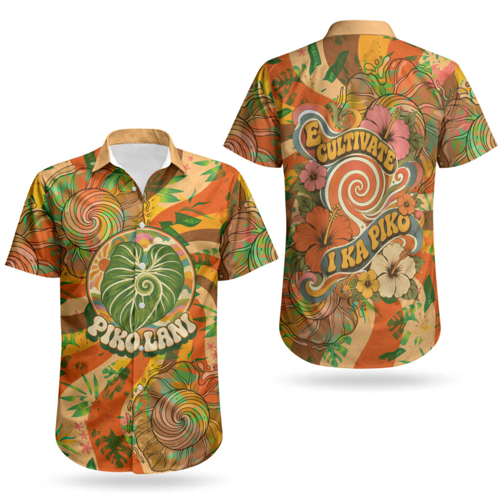 Hawaiian Piko Lani Cultivate I Ka Piko Aloha Couples Matching Tank Maxi Dress and Hawaiian Shirt Retro Psychedelic Taro Leaf - Hibiscus Flowers