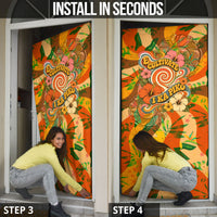 Hawaiian Piko Lani Cultivate I Ka Piko Aloha Door Cover Retro Psychedelic Taro Leaf - Hibiscus Flowers