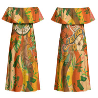 Hawaiian Piko Lani Cultivate I Ka Piko Aloha Family Matching Off Shoulder Maxi Dress and Hawaiian Shirt Retro Psychedelic Taro Leaf - Hibiscus Flowers