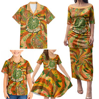 Hawaiian Piko Lani Cultivate I Ka Piko Aloha Family Matching Puletasi and Hawaiian Shirt Retro Psychedelic Taro Leaf - Hibiscus Flowers