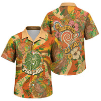 Hawaiian Piko Lani Cultivate I Ka Piko Aloha Family Matching Puletasi and Hawaiian Shirt Retro Psychedelic Taro Leaf - Hibiscus Flowers