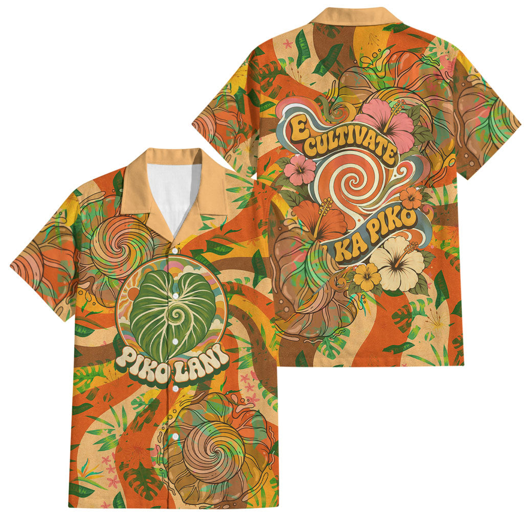 Hawaiian Piko Lani Cultivate I Ka Piko Aloha Family Matching Summer Maxi Dress and Hawaiian Shirt Retro Psychedelic Taro Leaf - Hibiscus Flowers