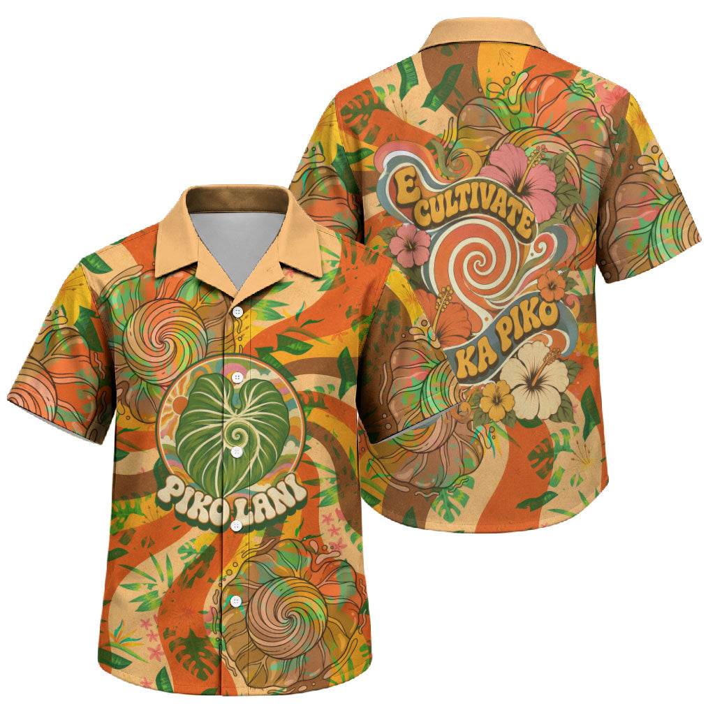 Hawaiian Piko Lani Cultivate I Ka Piko Aloha Family Matching Summer Maxi Dress and Hawaiian Shirt Retro Psychedelic Taro Leaf - Hibiscus Flowers