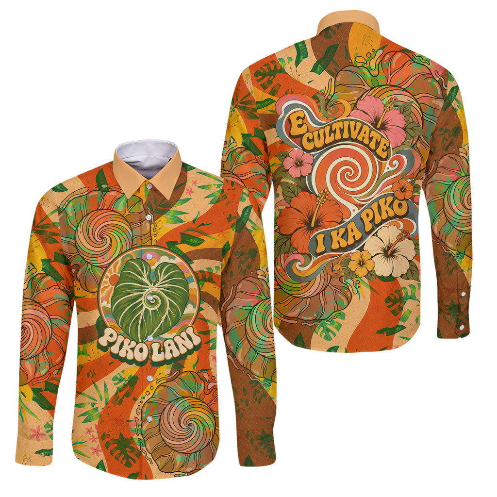 Hawaiian Piko Lani Cultivate I Ka Piko Aloha Family Matching Tank Maxi Dress and Hawaiian Shirt Retro Psychedelic Taro Leaf - Hibiscus Flowers