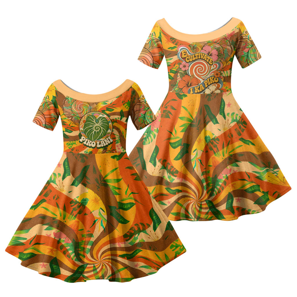 Hawaiian Piko Lani Cultivate I Ka Piko Aloha Family Matching Tank Maxi Dress and Hawaiian Shirt Retro Psychedelic Taro Leaf - Hibiscus Flowers