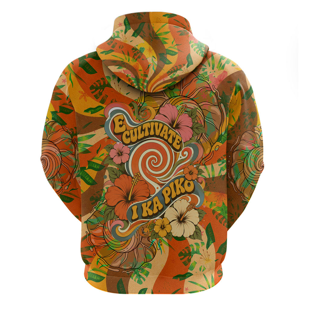 Hawaiian Piko Lani Cultivate I Ka Piko Aloha Hoodie Retro Psychedelic Taro Leaf - Hibiscus Flowers