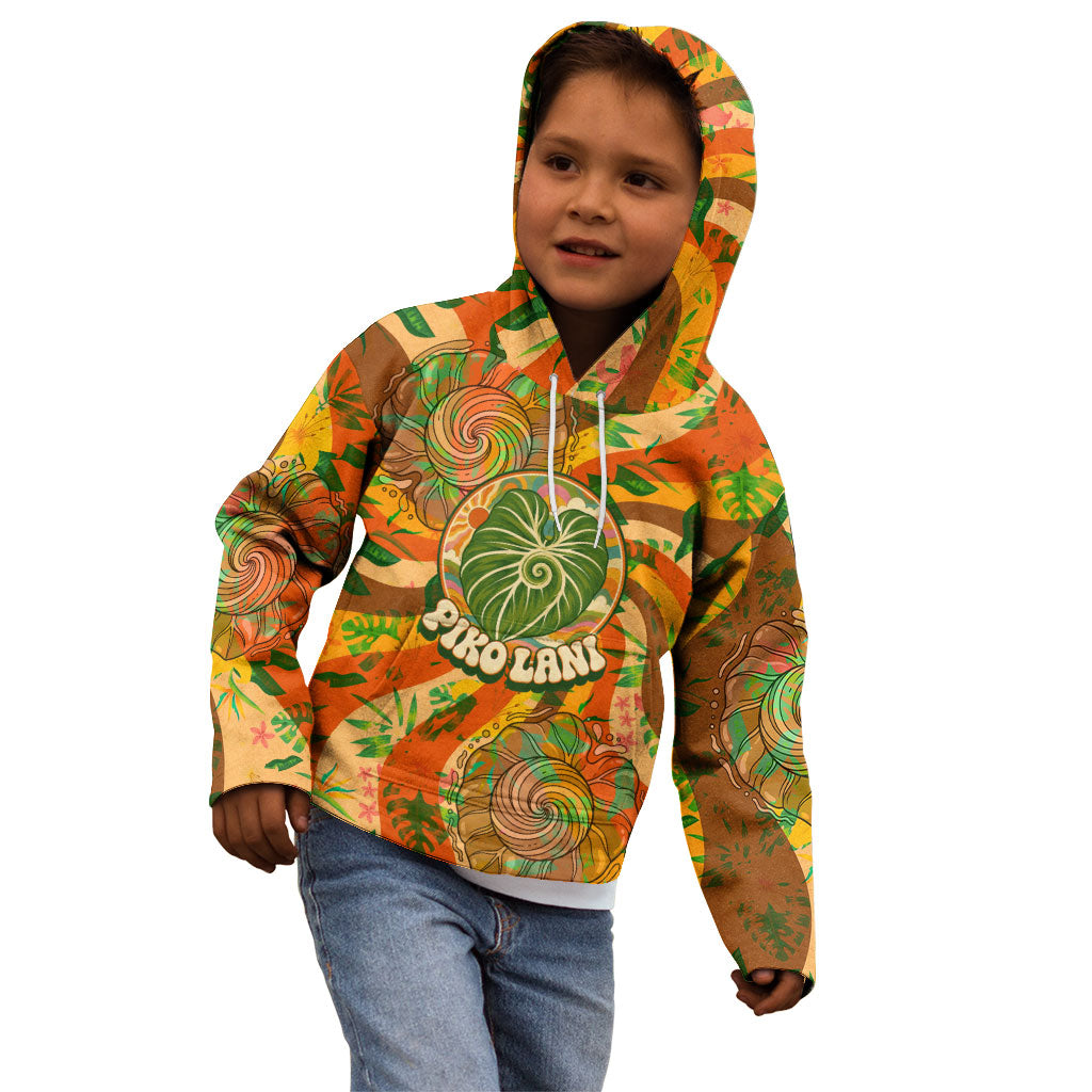 Hawaiian Piko Lani Cultivate I Ka Piko Aloha Kid Hoodie Retro Psychedelic Taro Leaf - Hibiscus Flowers