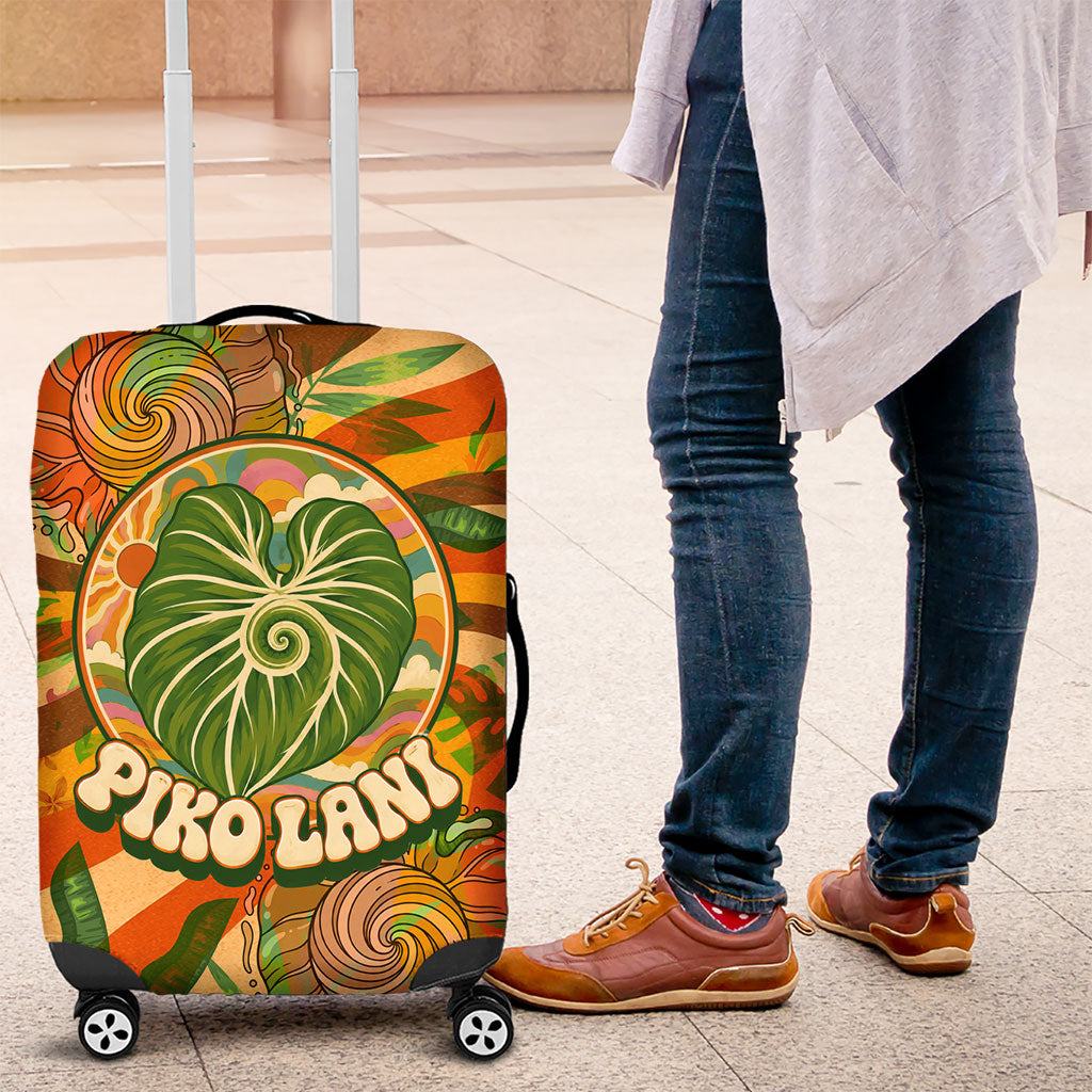 Hawaiian Piko Lani Cultivate I Ka Piko Aloha Luggage Cover Retro Psychedelic Taro Leaf - Hibiscus Flowers