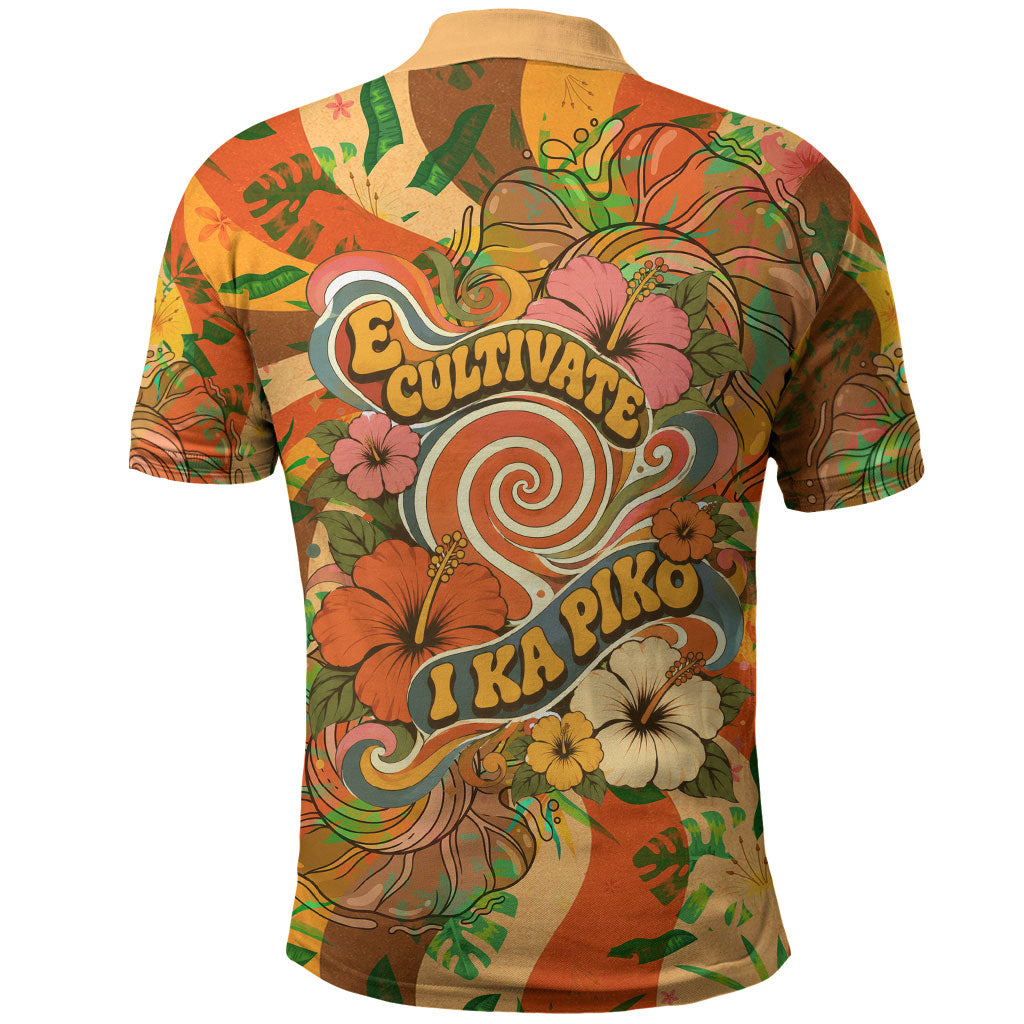 Hawaiian Piko Lani Cultivate I Ka Piko Aloha Polo Shirt Retro Psychedelic Taro Leaf - Hibiscus Flowers