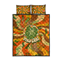 Hawaiian Piko Lani Cultivate I Ka Piko Aloha Quilt Bed Set Retro Psychedelic Taro Leaf - Hibiscus Flowers