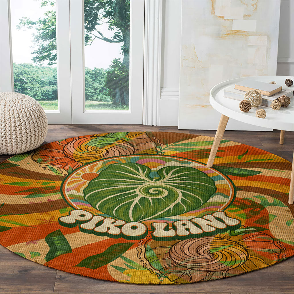 Hawaiian Piko Lani Cultivate I Ka Piko Aloha Round Carpet Retro Psychedelic Taro Leaf - Hibiscus Flowers