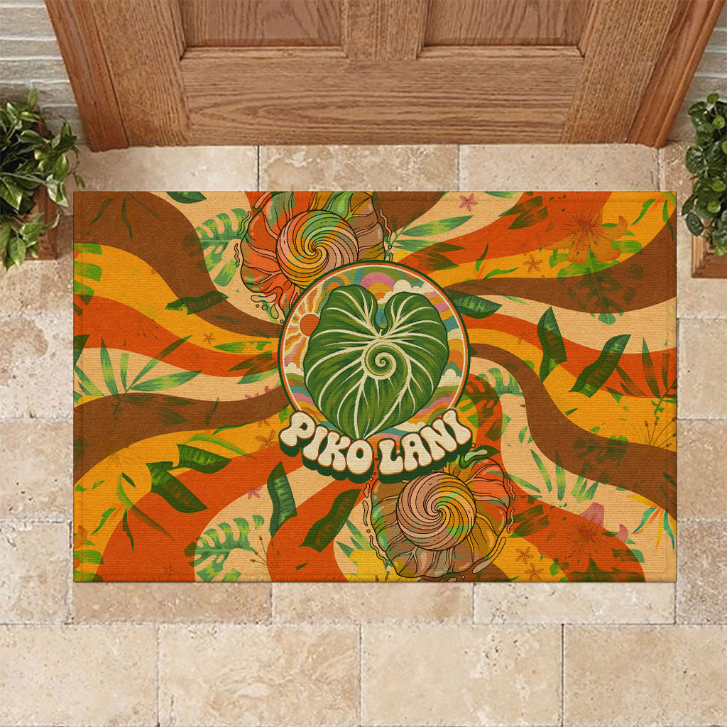 Hawaiian Piko Lani Cultivate I Ka Piko Aloha Rubber Doormat Retro Psychedelic Taro Leaf - Hibiscus Flowers TS04 Orange Green - Polynesian Pride