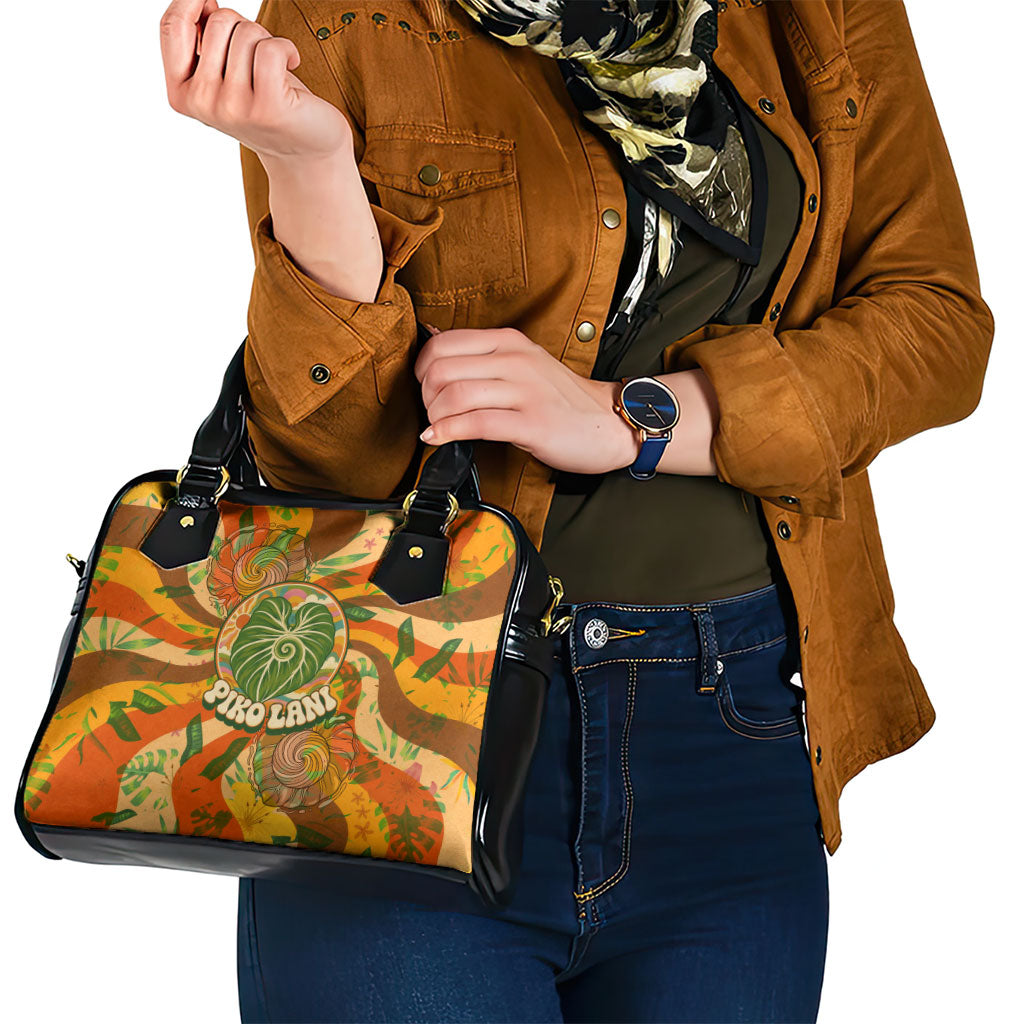 Hawaiian Piko Lani Cultivate I Ka Piko Aloha Shoulder Handbag Retro Psychedelic Taro Leaf - Hibiscus Flowers