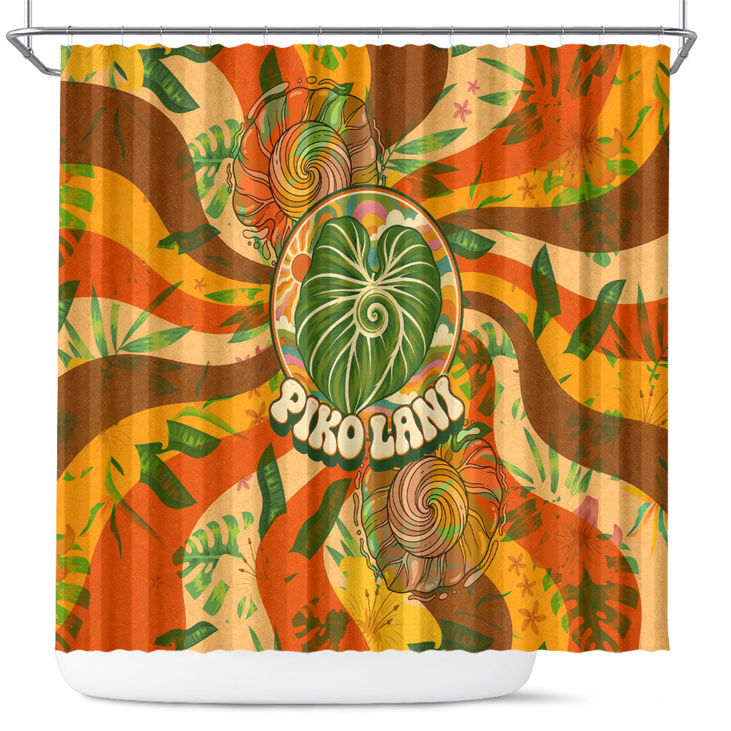 Hawaiian Piko Lani Cultivate I Ka Piko Aloha Shower Curtain Retro Psychedelic Taro Leaf - Hibiscus Flowers