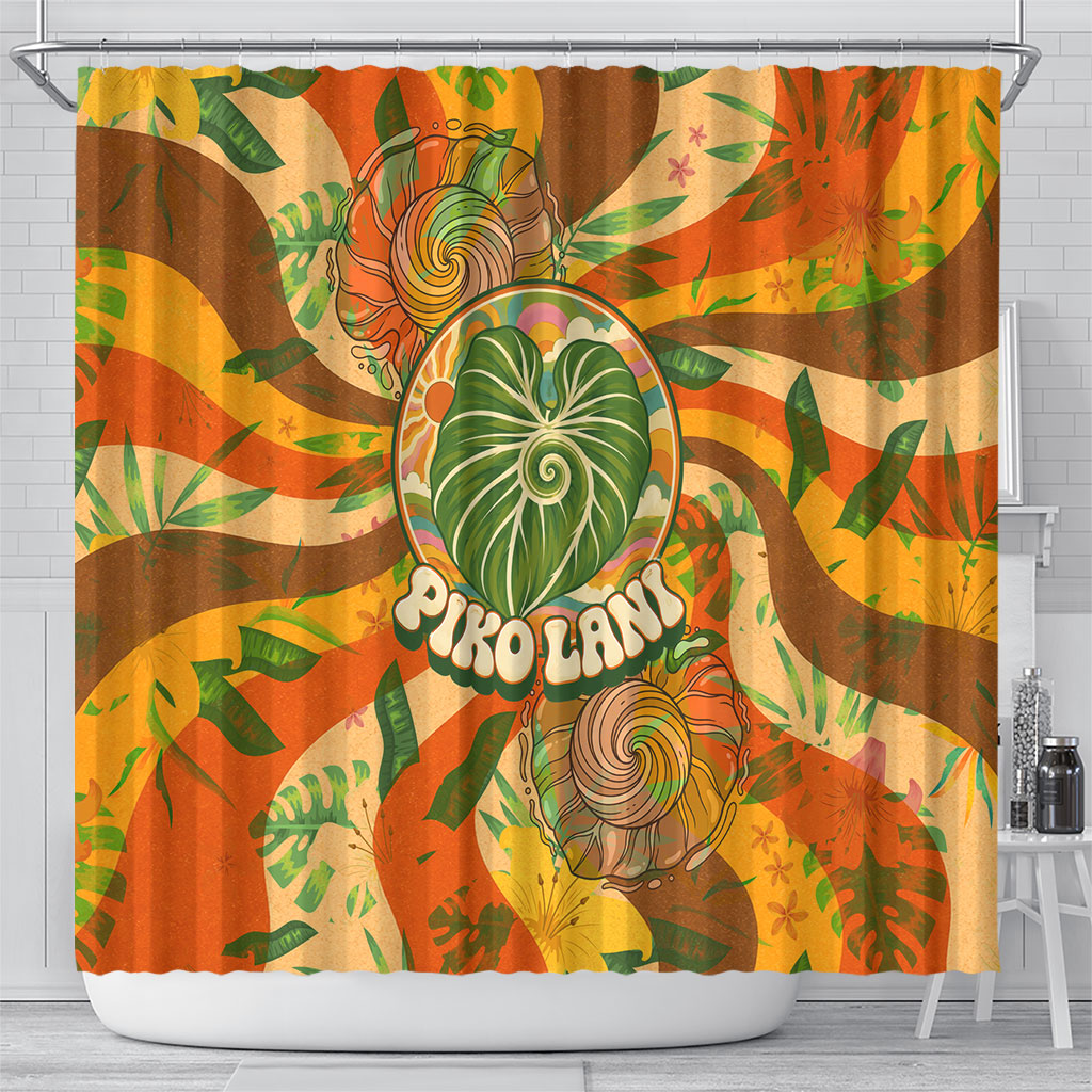 Hawaiian Piko Lani Cultivate I Ka Piko Aloha Shower Curtain Retro Psychedelic Taro Leaf - Hibiscus Flowers