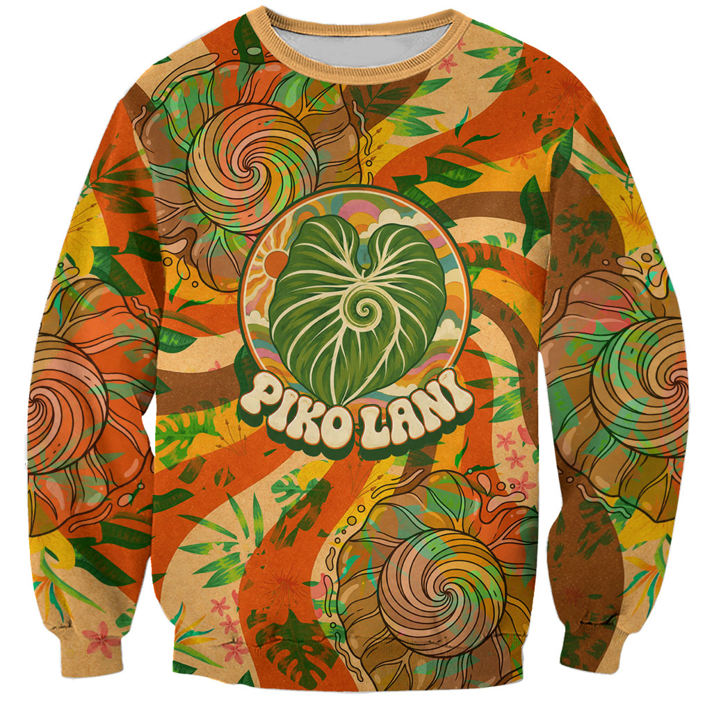 Hawaiian Piko Lani Cultivate I Ka Piko Aloha Sweatshirt Retro Psychedelic Taro Leaf - Hibiscus Flowers TS04 Unisex Orange Green - Polynesian Pride