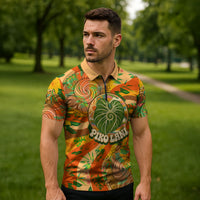Hawaiian Piko Lani Cultivate I Ka Piko Aloha Zipper Polo Shirt Retro Psychedelic Taro Leaf - Hibiscus Flowers